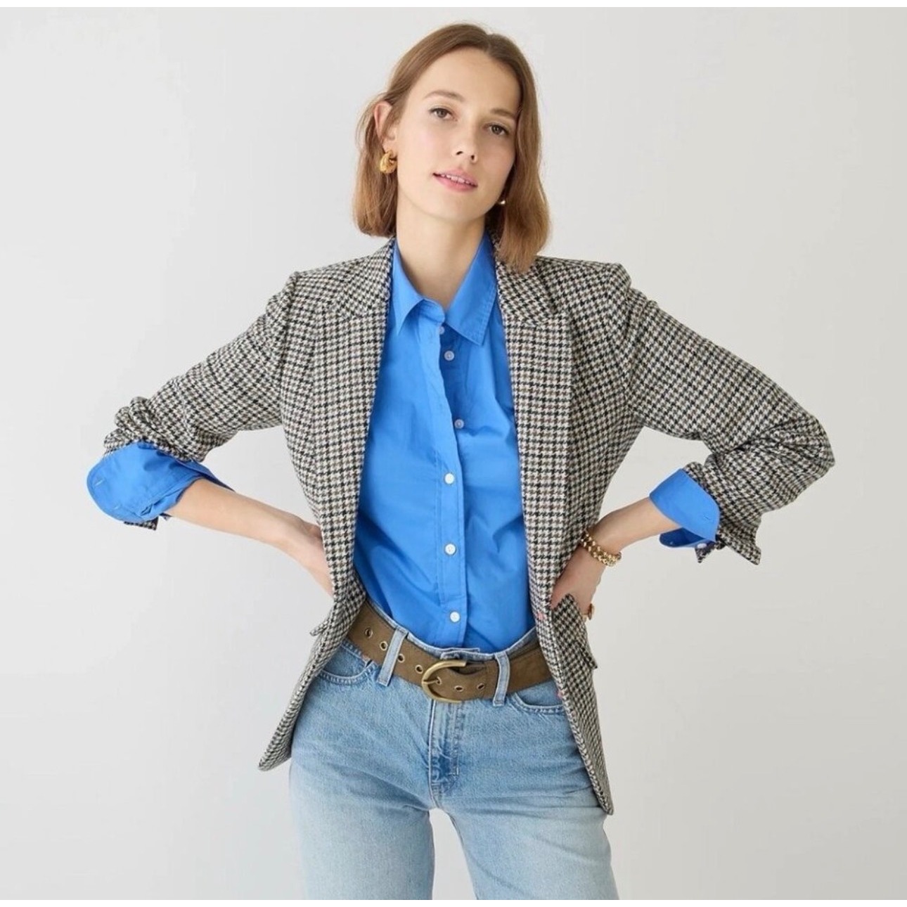J.Crew Sommerset Blazer 12 Moon British Cloth Wool Houndstooth Brown Black